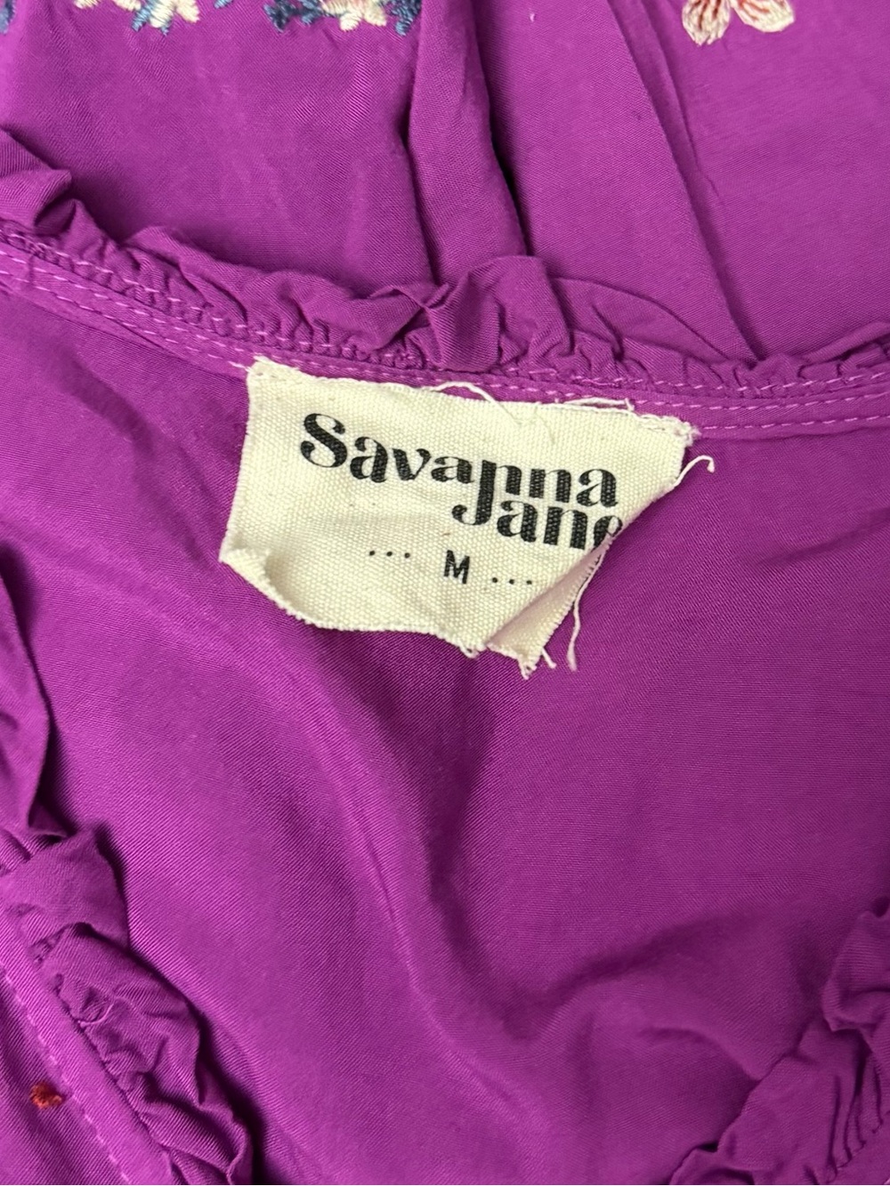 Savanna Jane Purple Embroidered Floral Peasant Top Size M - Picture 6 of 8